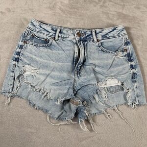 Distressed Light Blue Denim Shorts